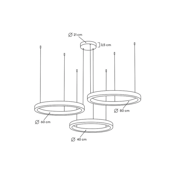 Lampa wisząca RING 40 + 60 + 80 złota na jednej podsufitce